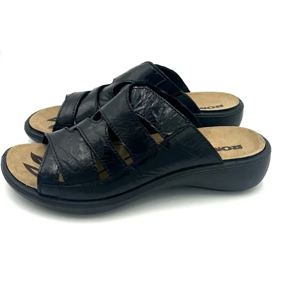 Romika Ibiza Wellness‎ Slip On Sandal Black Leather Women's Size 37 US 6.5