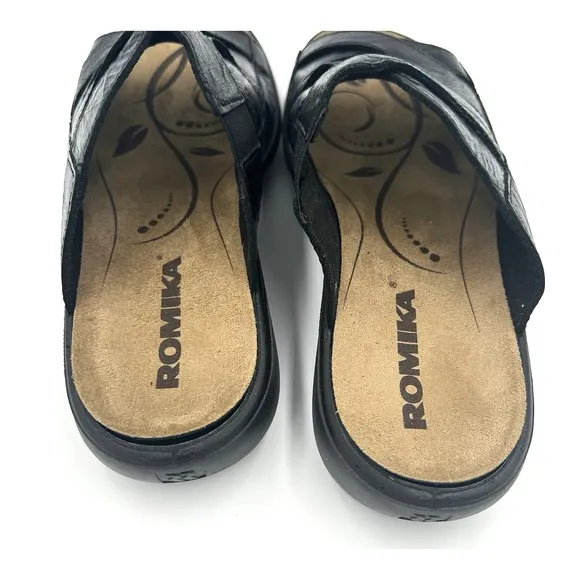 Romika Ibiza Wellness‎ Slip On Sandal Black Leather Women's Size 37 US 6.5
