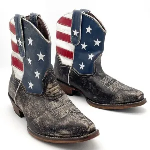 Roper American Beauty Flag Ankle Boots Distressed Cowgirl Boot Women’s Size 7.5