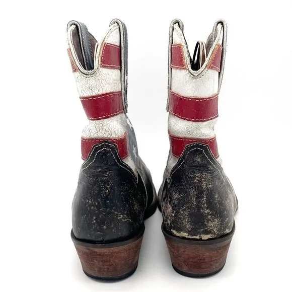 Roper American Beauty Flag Ankle Boots Distressed Cowgirl Boot Women’s Size 7.5