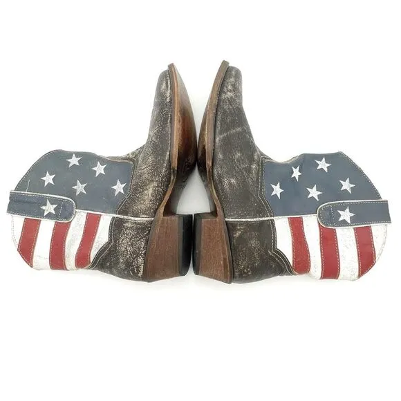 Roper American Beauty Flag Ankle Boots Distressed Cowgirl Boot Women’s Size 7.5