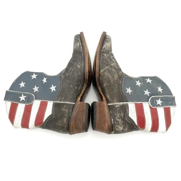 Roper American Beauty Flag Ankle Boots Distressed Cowgirl Boot Women’s Size 7.5