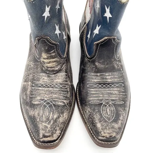 Roper American Beauty Flag Ankle Boots Distressed Cowgirl Boot Women’s Size 7.5