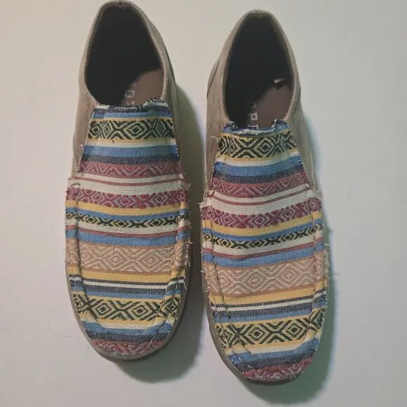 Roper Womens Beige Multi Fabric Johnnie Slip-On Shoes US 9/EU 40 driving moc