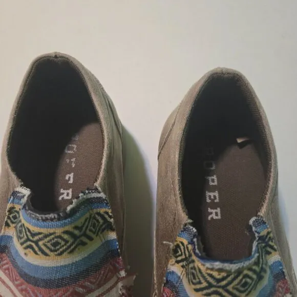 Roper Womens Beige Multi Fabric Johnnie Slip-On Shoes US 9/EU 40 driving moc