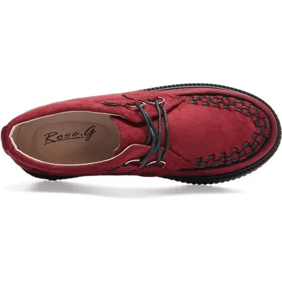 RoseG Women's Handmade Suede Lace Up Flat Platform Creepers Shoe