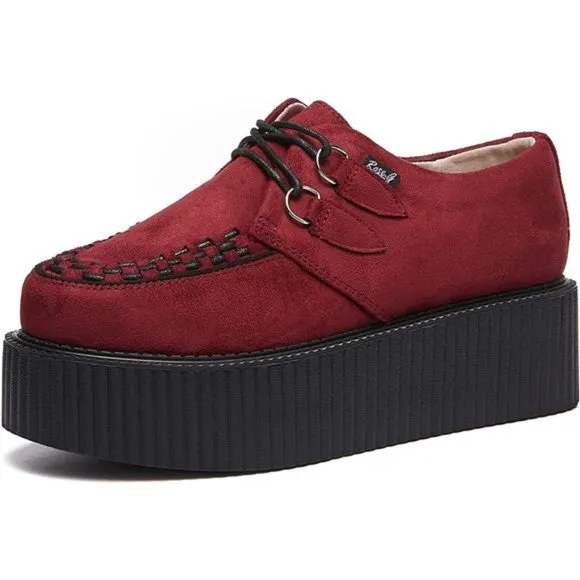 RoseG Women's Handmade Suede Lace Up Flat Platform Creepers Shoe