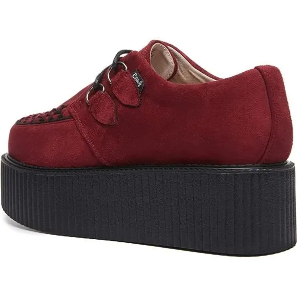 RoseG Women's Handmade Suede Lace Up Flat Platform Creepers Shoe