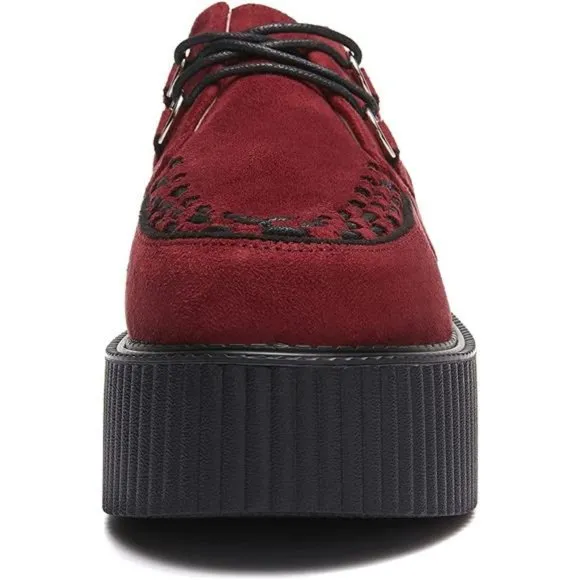RoseG Women's Handmade Suede Lace Up Flat Platform Creepers Shoe