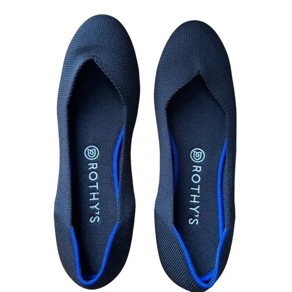 Rothy’s Black Round Blue Halo Toe Flat Shoes Size W10
