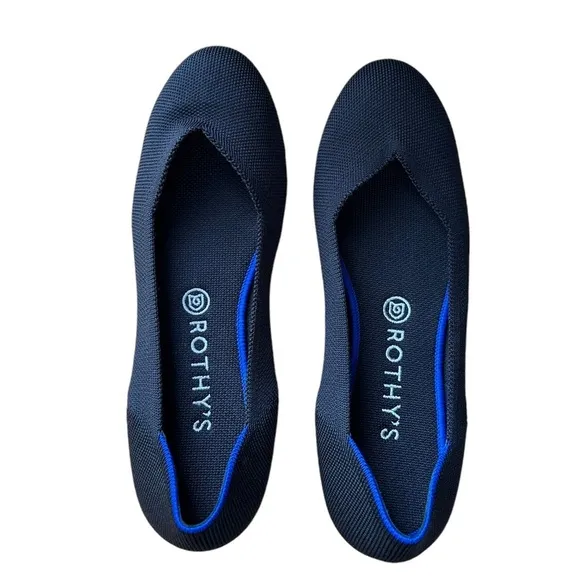 Rothy’s Black Round Blue Halo Toe Flat Shoes Size W10