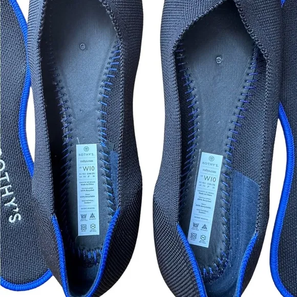 Rothy’s Black Round Blue Halo Toe Flat Shoes Size W10