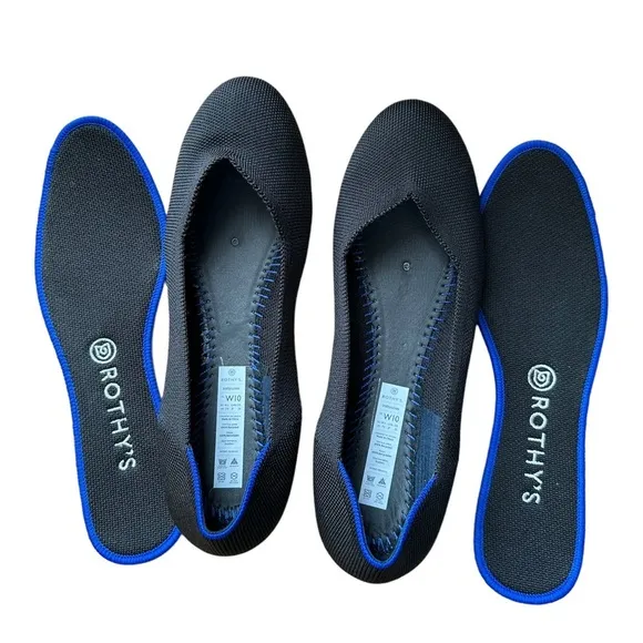 Rothy’s Black Round Blue Halo Toe Flat Shoes Size W10
