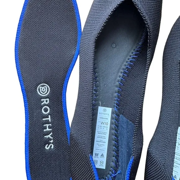 Rothy’s Black Round Blue Halo Toe Flat Shoes Size W10