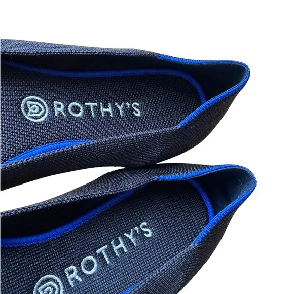 Rothy’s Black Round Blue Halo Toe Flat Shoes Size W10