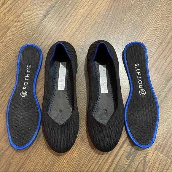 Rothy's Black Round Toe Ballet Flat Classic Blue Halo Shoes Sustainable Knit