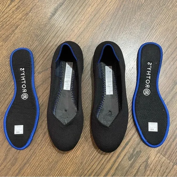 Rothy's Black Round Toe Ballet Flat Classic Blue Halo Shoes Sustainable Knit