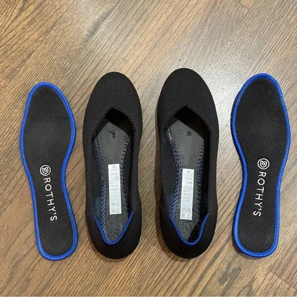 Rothy's Black Round Toe Ballet Flat Classic Blue Halo Shoes Sustainable Knit