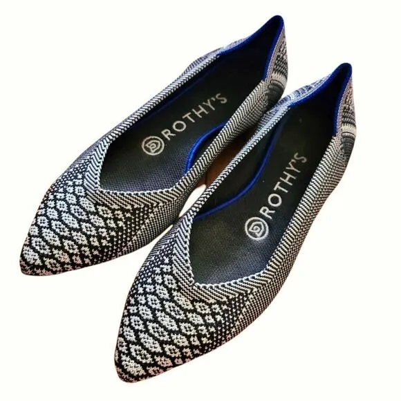 Rothy's Black White Python Pointed Flat Shoes, Pointy Point Retired Size 6