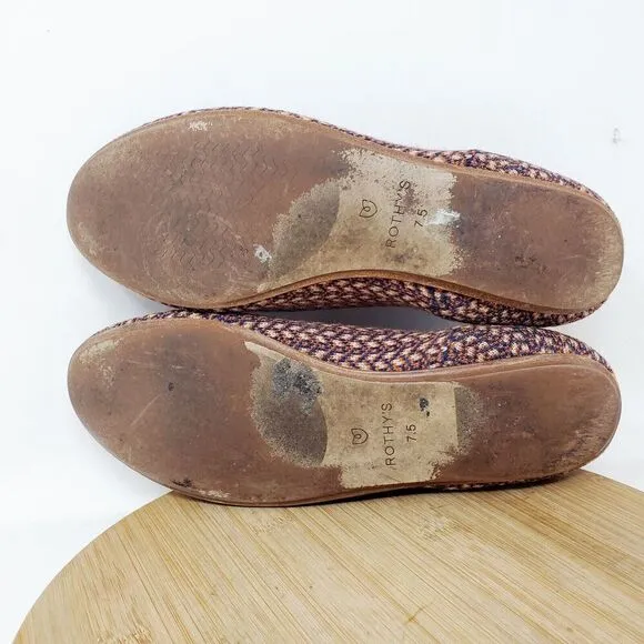 Rothys Merino Wool Loafer Shoes Womens 7.5 Walnut Tweed Retired Slip On Flat