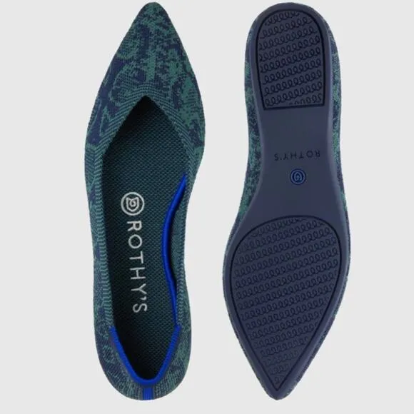 Rothy’s point emerald green snake size 7 woman’s flat shoes