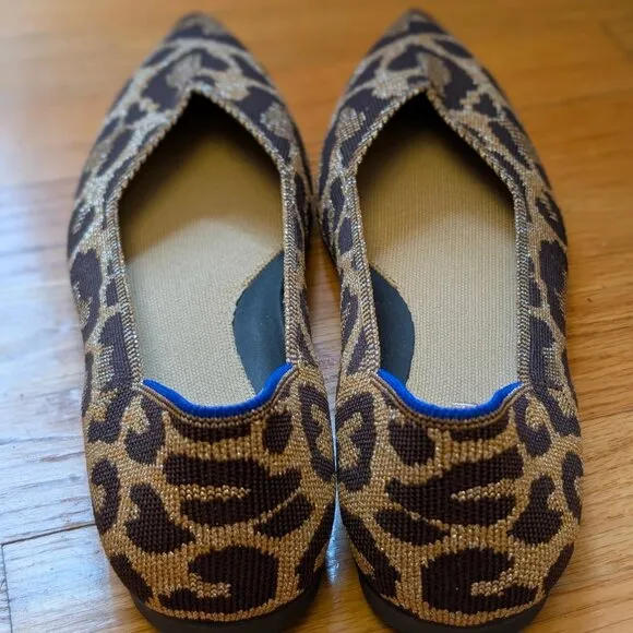 Rothy's Point Women's Flat Shoes Leopard Metallic Cat Print