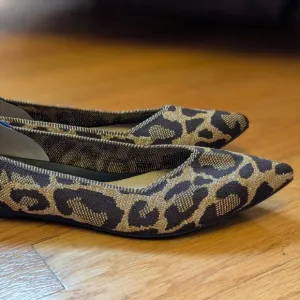 Rothy's Point Women's Flat Shoes Leopard Metallic Cat Print
