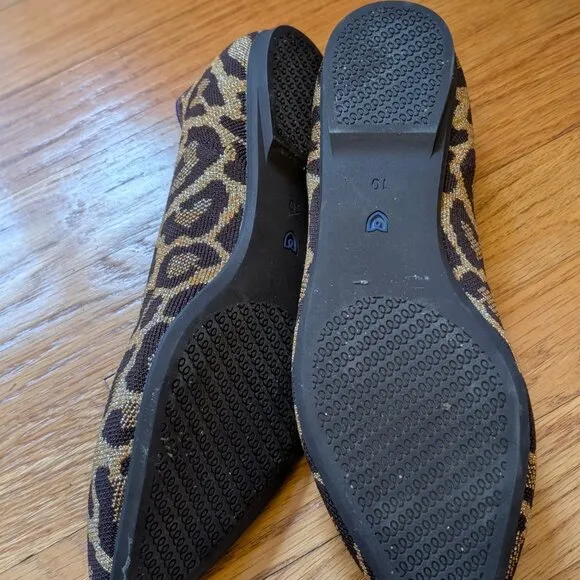 Rothy's Point Women's Flat Shoes Leopard Metallic Cat Print