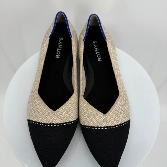 Rothy’s shoes women’s size 9.5 The Point II ballet flat cream herringbone black