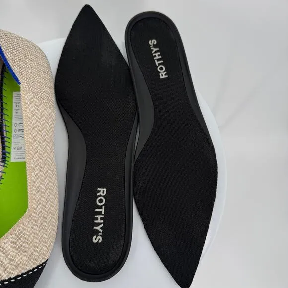 Rothy’s shoes women’s size 9.5 The Point II ballet flat cream herringbone black