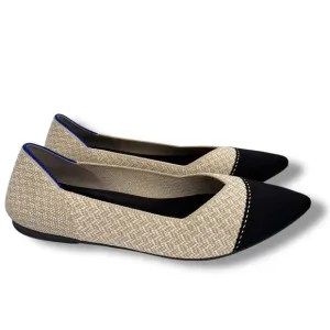 Rothy’s shoes women’s size 9.5 The Point II ballet flat cream herringbone black