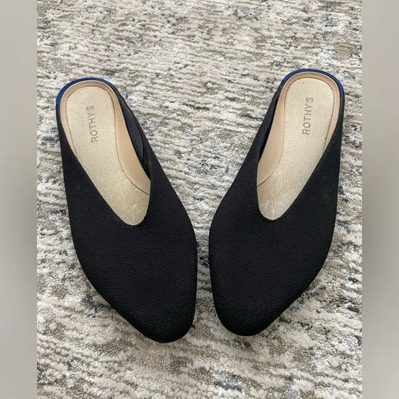 Rothy’s The Almond Demi Mule Size 11.5 Black Knitted Slip-On Flat Shoes