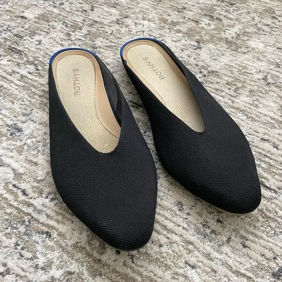 Rothy’s The Almond Demi Mule Size 11.5 Black Knitted Slip-On Flat Shoes