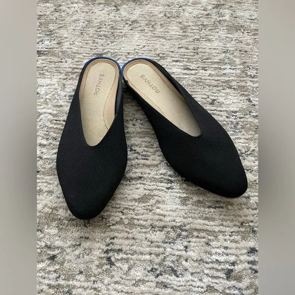Rothy’s The Almond Demi Mule Size 11.5 Black Knitted Slip-On Flat Shoes
