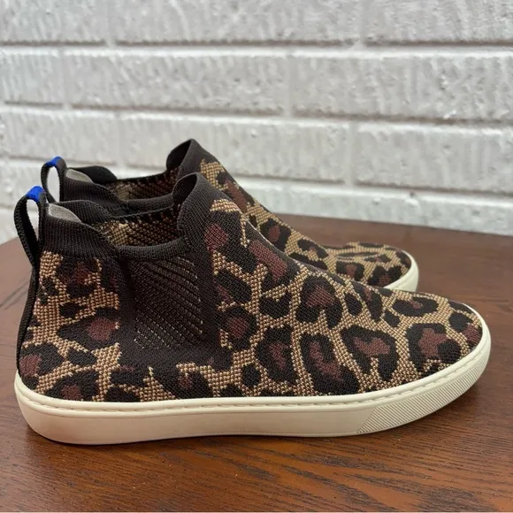 Rothys The Chelsea Wildcat Leopard Print Slip On Ankle Shoes Knit Boots Size 8.5