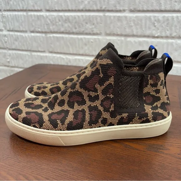 Rothys The Chelsea Wildcat Leopard Print Slip On Ankle Shoes Knit Boots Size 8.5