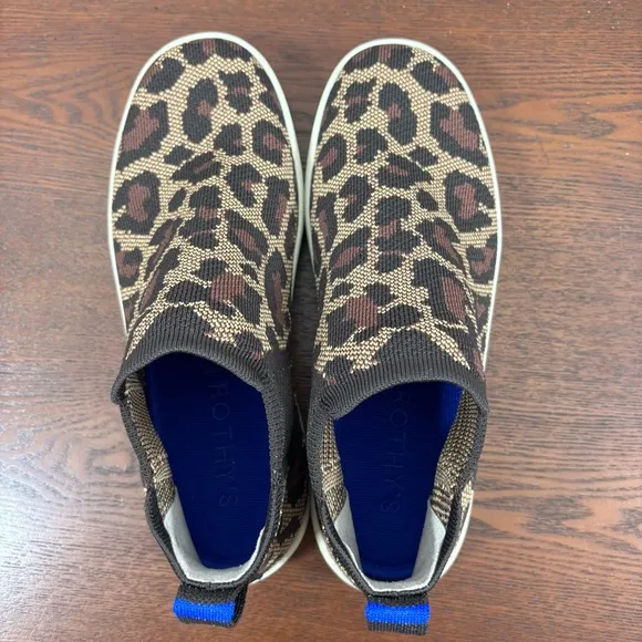 Rothys The Chelsea Wildcat Leopard Print Slip On Ankle Shoes Knit Boots Size 8.5