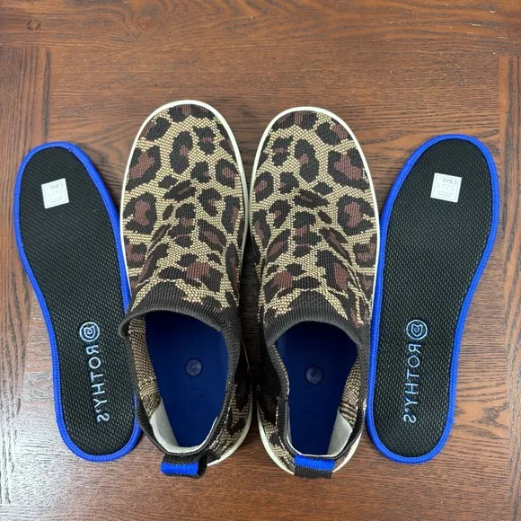 Rothys The Chelsea Wildcat Leopard Print Slip On Ankle Shoes Knit Boots Size 8.5
