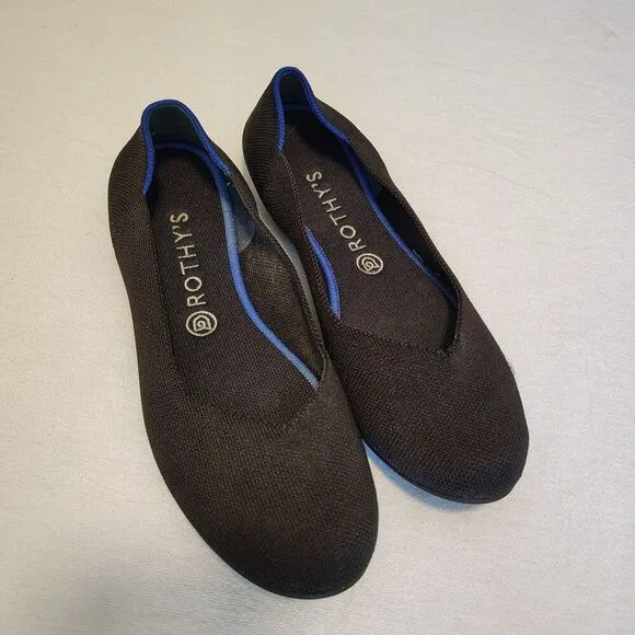 Rothys The Flat Black Knit Round Toe Ballet Shoes Slip On Womens Size 10 Minimal