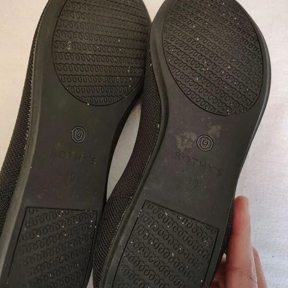 Rothys The Flat Black Knit Round Toe Ballet Shoes Slip On Womens Size 10 Minimal
