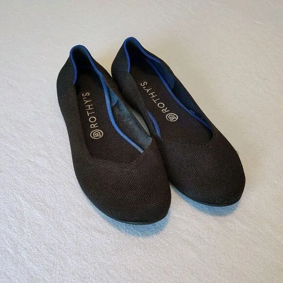 Rothys The Flat Black Knit Round Toe Ballet Shoes Slip On Womens Size 10 Minimal