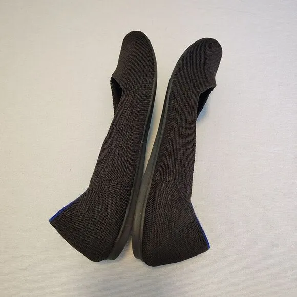Rothys The Flat Black Knit Round Toe Ballet Shoes Slip On Womens Size 10 Minimal