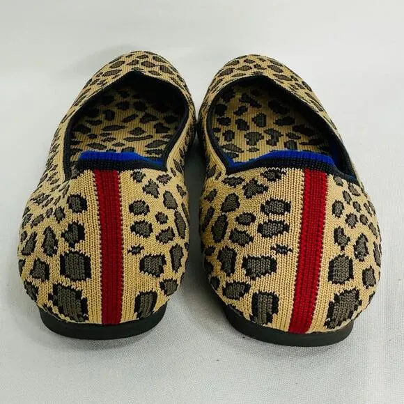 Rothy's The Flat Cheetah Print Limited Edition Red Stripe Ballet Flats size 6