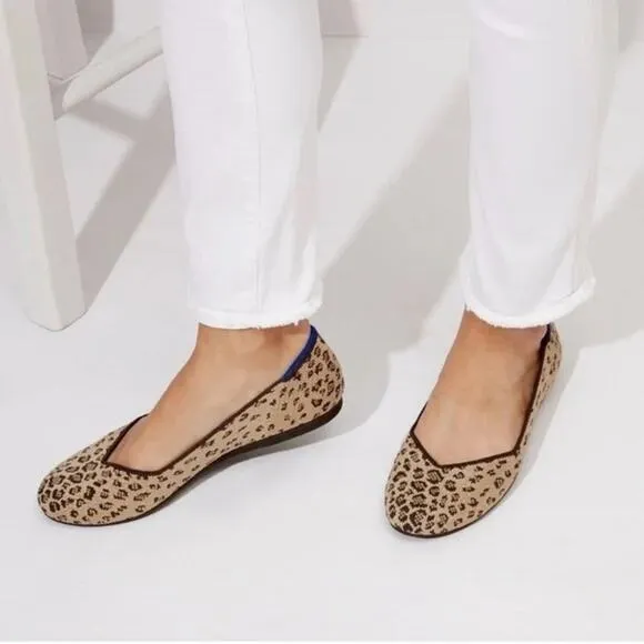 Rothy's The Flat Cheetah Print Limited Edition Red Stripe Ballet Flats size 6