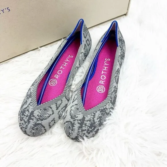 Rothy’s The Flat Grey Stone Snakeskin Retired Print Ballet Shoes