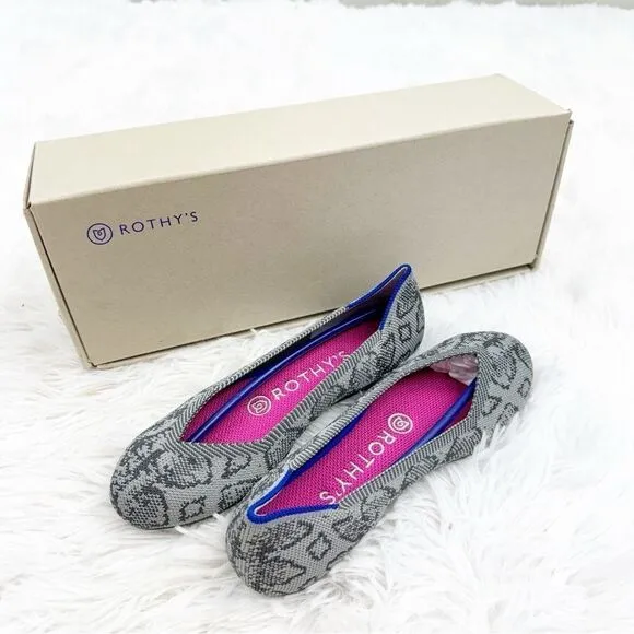 Rothy’s The Flat Grey Stone Snakeskin Retired Print Ballet Shoes