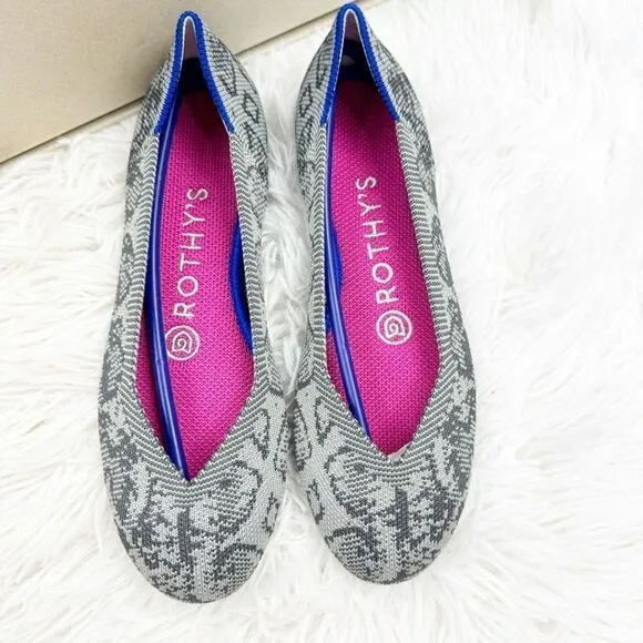 Rothy’s The Flat Grey Stone Snakeskin Retired Print Ballet Shoes