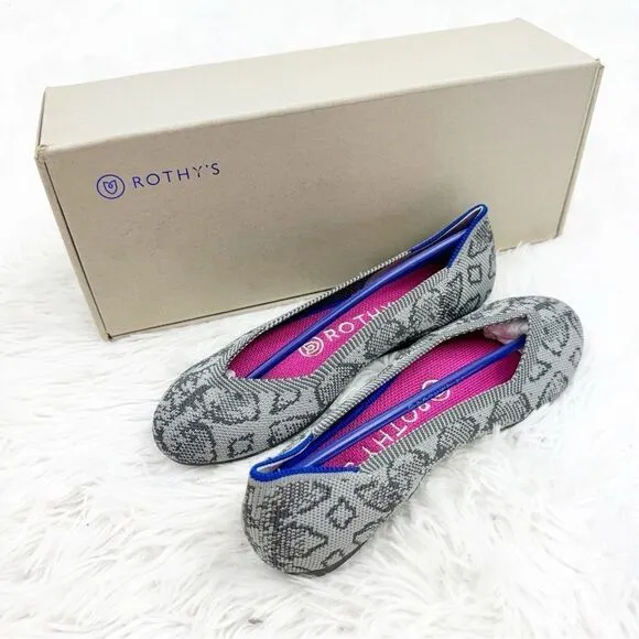 Rothy’s The Flat Grey Stone Snakeskin Retired Print Ballet Shoes