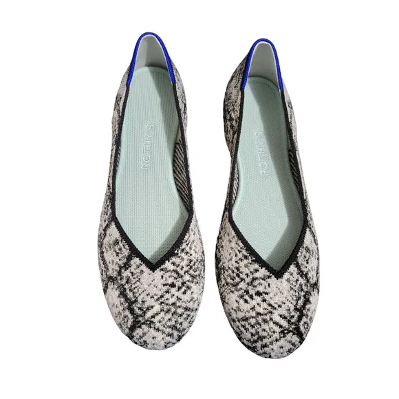 Rothy's the Flat in Python Shoe in Black Cream Grey, Sz 8 -- NWT/NIB