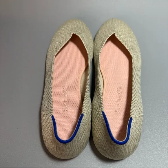 Rothy's The Flat Light Gold Metallic Round Toe Slip-On Ballet Flats NWOT 8.5